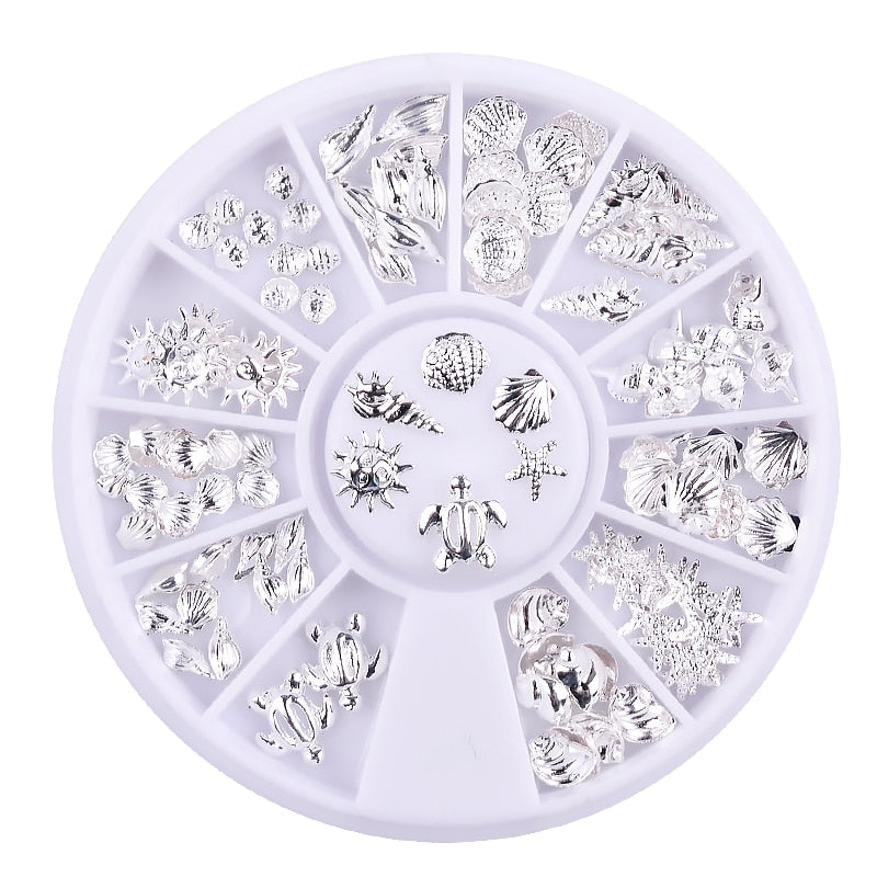 Fashion Metal Sea Animal Stickers for Nails Cute Shell Shape Nail Art Decorations for Manicure sp0270
