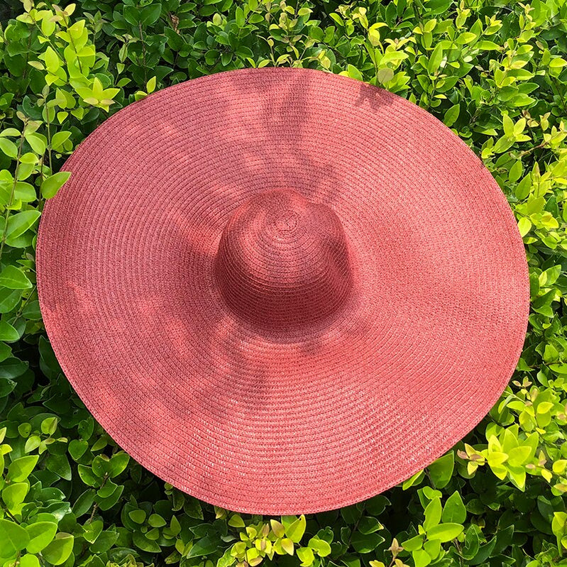 25CM Wide Brim Oversized Beach Hats For Women Large Straw Hat UV Protection Foldable Sun Shade Hat wine red