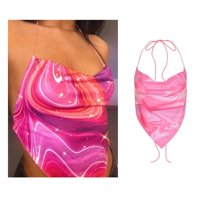 Vintage Brown Halter Camisole Hollow Out Cyber Y2k Crop Top Women Gothic Sexy Aesthetic Fairy Corset Tank Camis 90s Clothes nz754-pink