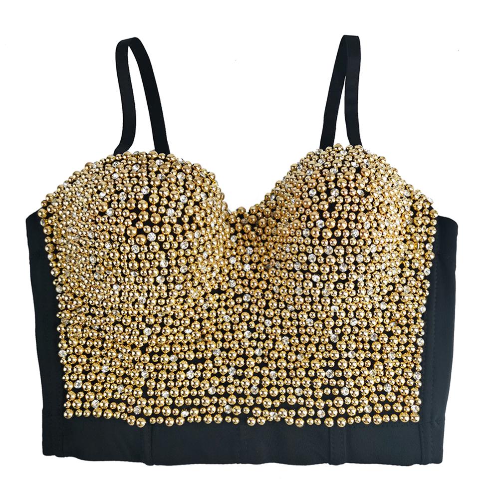 Irene Tinnie Hand-made Pearls Jewel Diamond Bralet Women's Bustier Bra Wedding Party Corset Cropped Top Vest Plus Size
