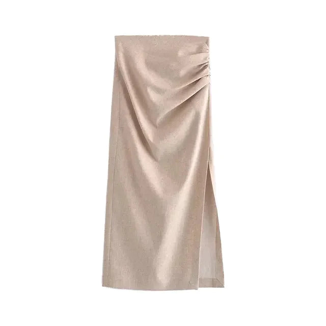 Skirts Womens Two Piece Set Linen Blend Cropped Women Shirt Draped Skirt Autumn Fashion Casual Dress Sets As Picture 7