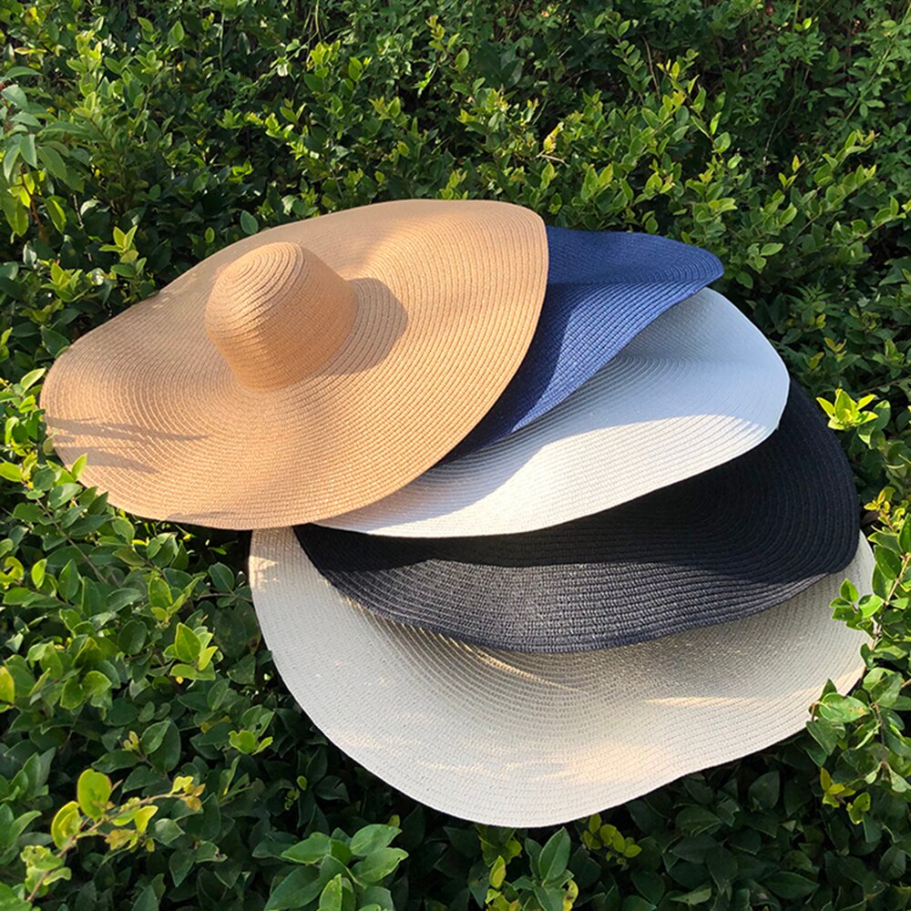 25CM Wide Brim Oversized Beach Hats For Women Large Straw Hat UV Protection Foldable Sun Shade Hat