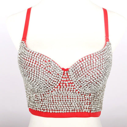 Irene Tinnie Hand-made Pearls Jewel Diamond Bralet Women's Bustier Bra Wedding Party Corset Cropped Top Vest Plus Size