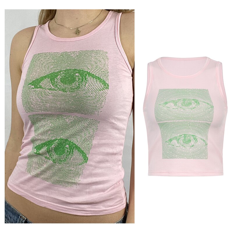 Vintage Brown Halter Camisole Hollow Out Cyber Y2k Crop Top Women Gothic Sexy Aesthetic Fairy Corset Tank Camis 90s Clothes nz816-pink