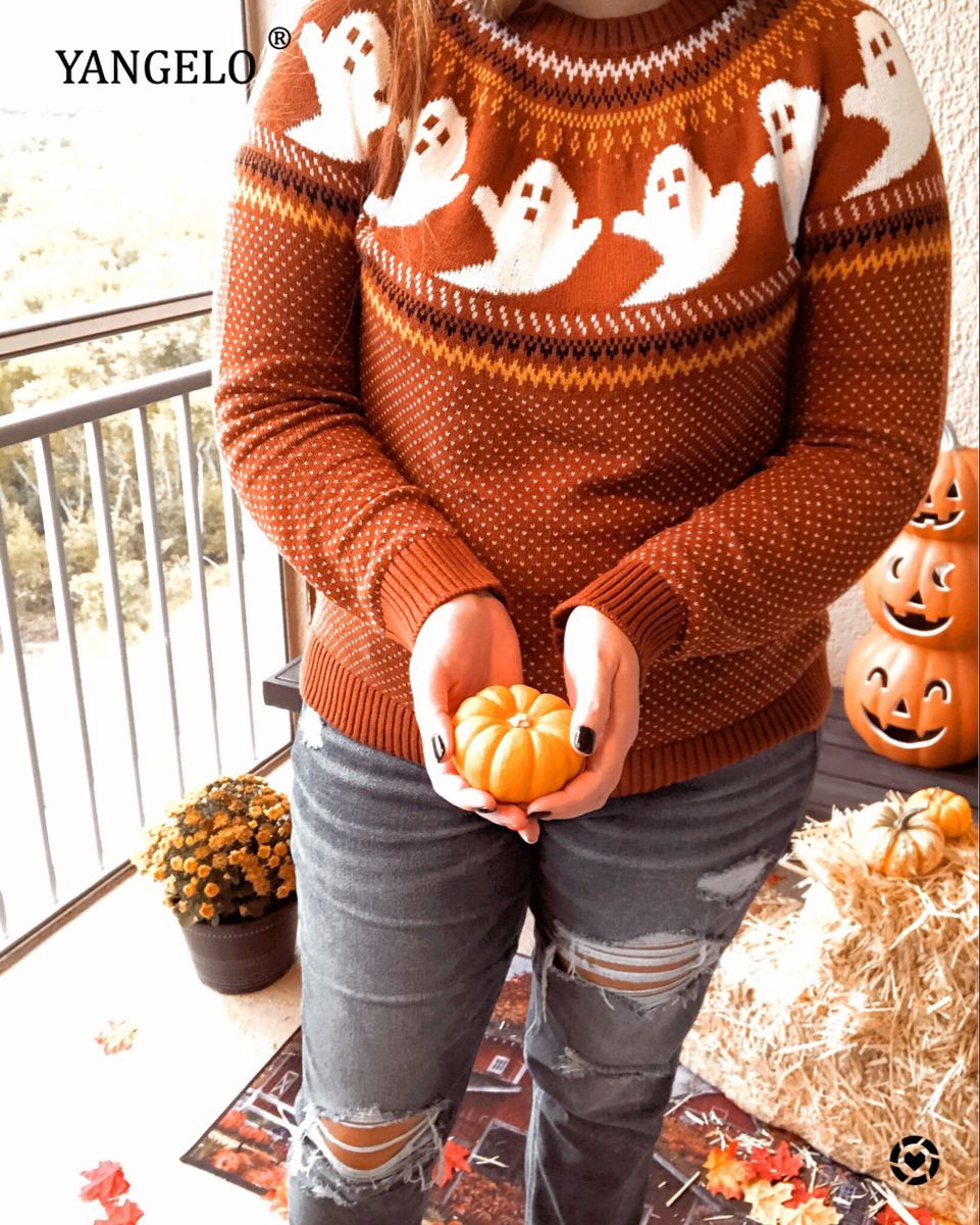 Y2k Sweaters Women Halloween's Clothes Gothic Ghost Knitted Pullover for Autumn Winter Purple Streetwear Girl's Top