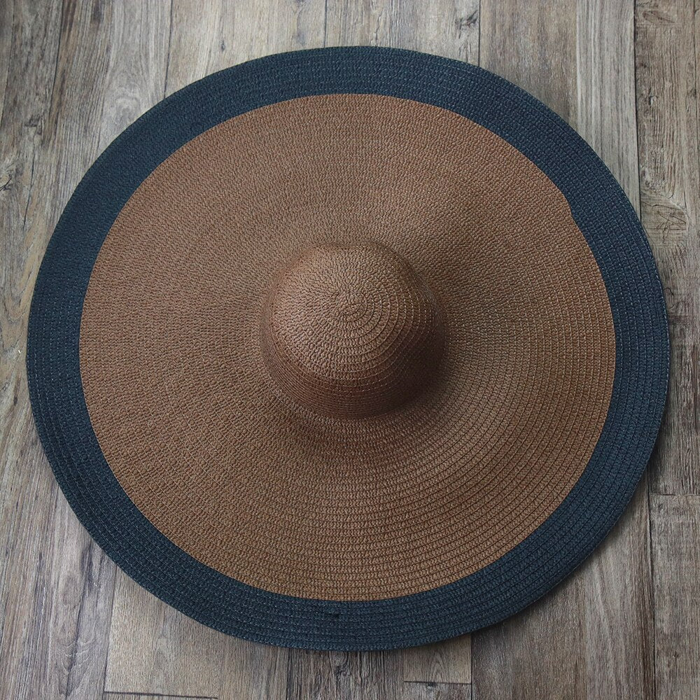Women Beach Accessories Sombrero Big Size Hat Female Large Wide Brim Straw Sun Hats Oversized Anti UV 50 Summer Hat Wholesale coffee black