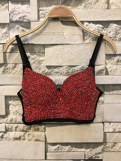 Irene Tinnie Hand-made Pearls Jewel Diamond Bralet Women's Bustier Bra Wedding Party Corset Cropped Top Vest Plus Size