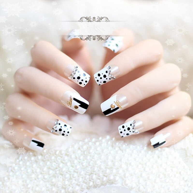 24pcs False Nails Floral Beads Decorated Artificial Nail Tips Bride Reusable Fingernails Fake Nail Press On Nail накладные ногти 19