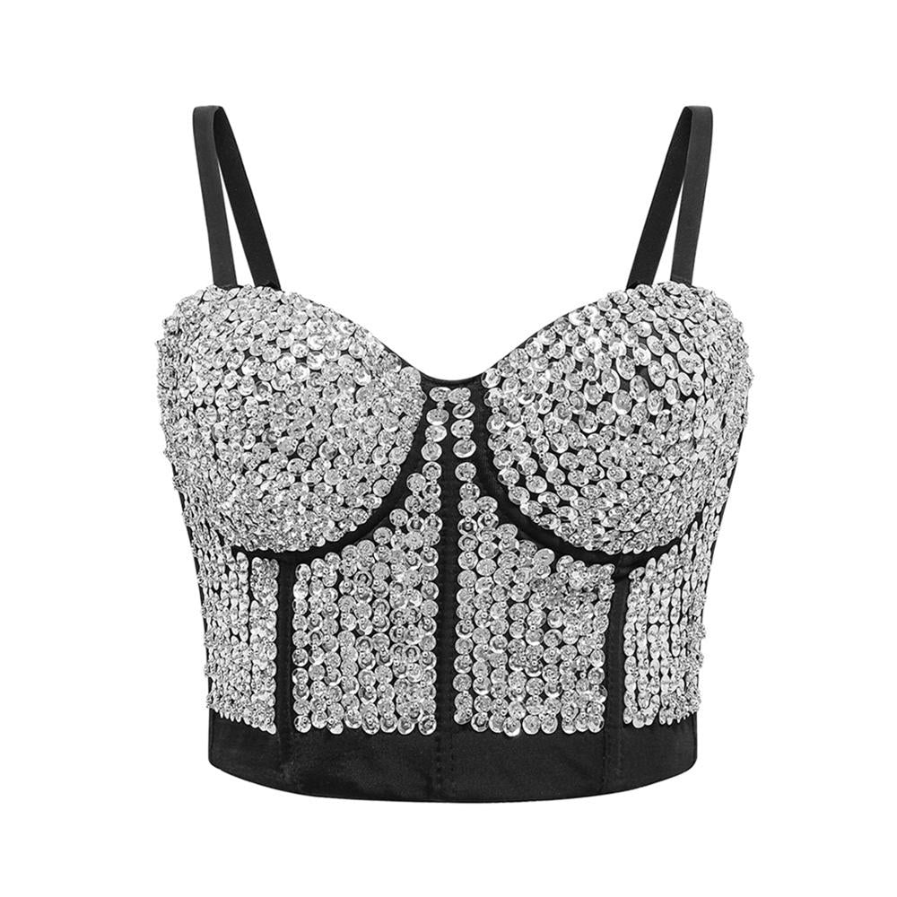 IRENE TINNIE Handmade Shiny Rhinestone Crop Top Shining Tank Top Backless Vest Sexy Bra Party Nightclub Vest 9701