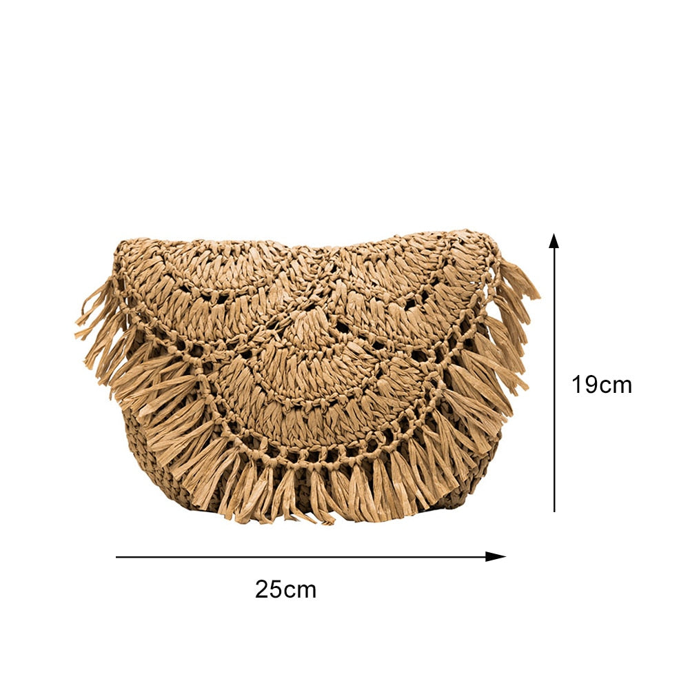 Straw Bags For Women Handmade Tassel Beach Bags Raffia Rattan Woven Handbags Female Vacation Crossbody Bags Clutch