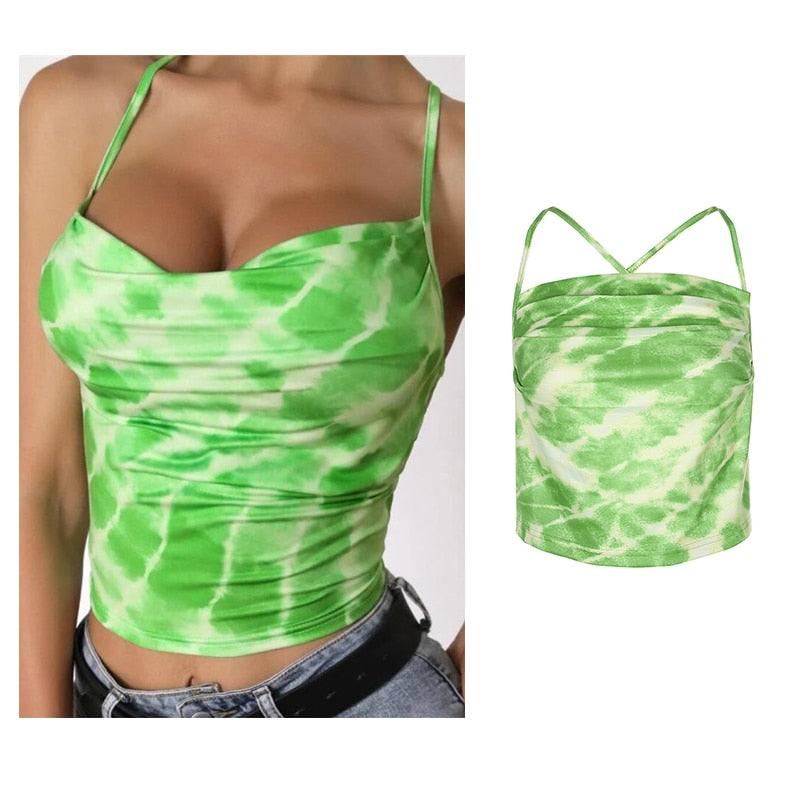 Vintage Brown Halter Camisole Hollow Out Cyber Y2k Crop Top Women Gothic Sexy Aesthetic Fairy Corset Tank Camis 90s Clothes nz749-green