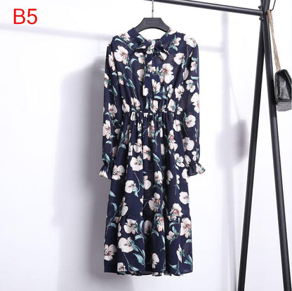 Plus Size Women's Clothing Long Sleeve Chiffon Shirt Dresses For Women Red Bow Floral Club Party Autumn Winter платье  Woman