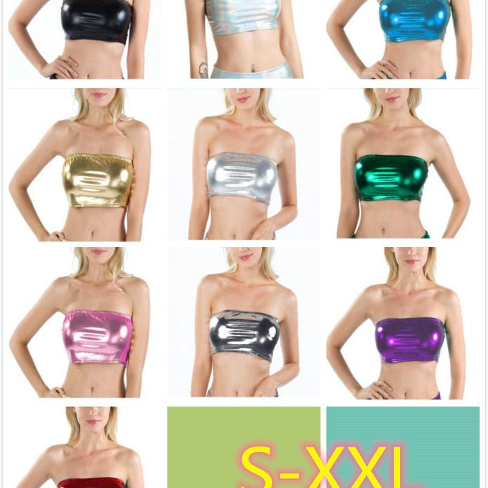 Sexy Gold Strapless Dressy Crop Top Women Shiny Stretch Party Clubwear Sequin Tube Top Bandeau Tank Top Dance Costumes