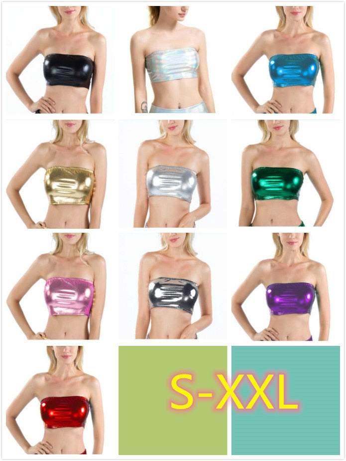 Seksi Gold Strapless Crop Top Wanita Bertelap Pesta Bertegas Klub Klubwear Payet Tabung Top Top Tank Tand Costumes