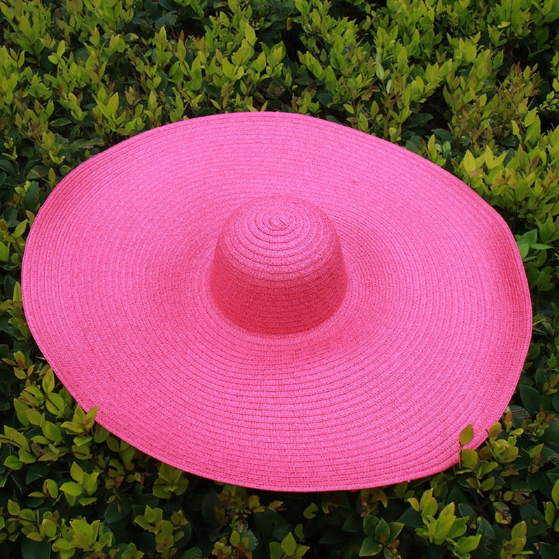25CM Wide Brim Oversized Beach Hats For Women Large Straw Hat UV Protection Foldable Sun Shade Hat rose