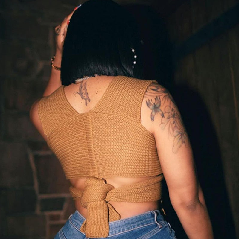 Sleeveless Knitted Crop Sweater Sexy Autumn Summer Fashion Vest Black Casual White Jumper Top Female Pullover fall women