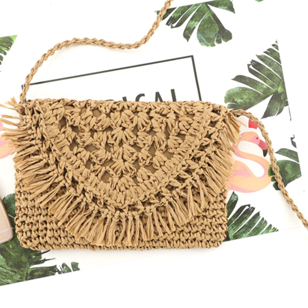 Straw Bags For Women Handmade Tassel Beach Bags Raffia Rattan Woven Handbags Female Vacation Crossbody Bags Clutch Type A