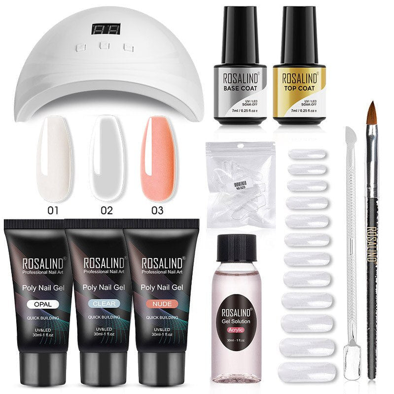 ROSALIND Poly Nail Gel Kit Nail Set For Manicure With UV LED Lamp Need Base Top Coat Hybrid Varnishes Cured Gel Lacquer Nail Art RE-6GELS4TOOLS-37