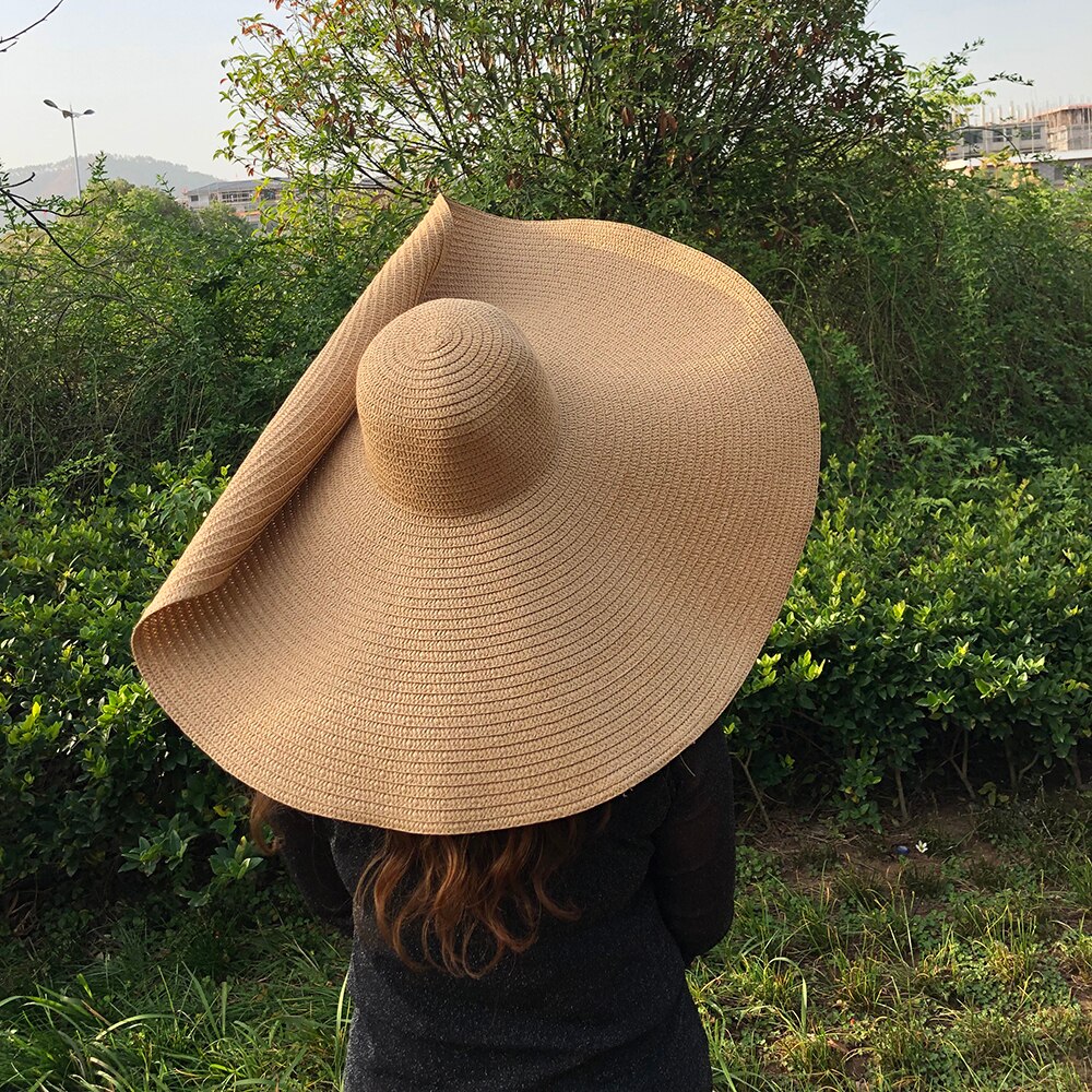 25CM Wide Brim Oversized Beach Hats For Women Large Straw Hat UV Protection Foldable Sun Shade Hat