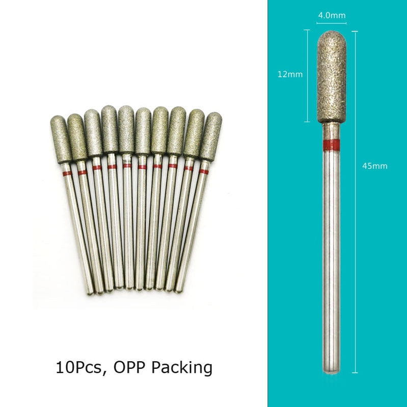 HYTOOS 10pcs/Set Nail Drill Bits Diamond Cutters for Manicure Cuticle Burr Milling Cutter for Pedicure Nails Accessories Tools C0412D-F(D)