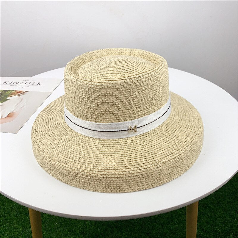 Summer hat new female sun hat folding beach hat big brim travel sunscreen Hepburn wind sun hat travel 14 Spain 55-58CM