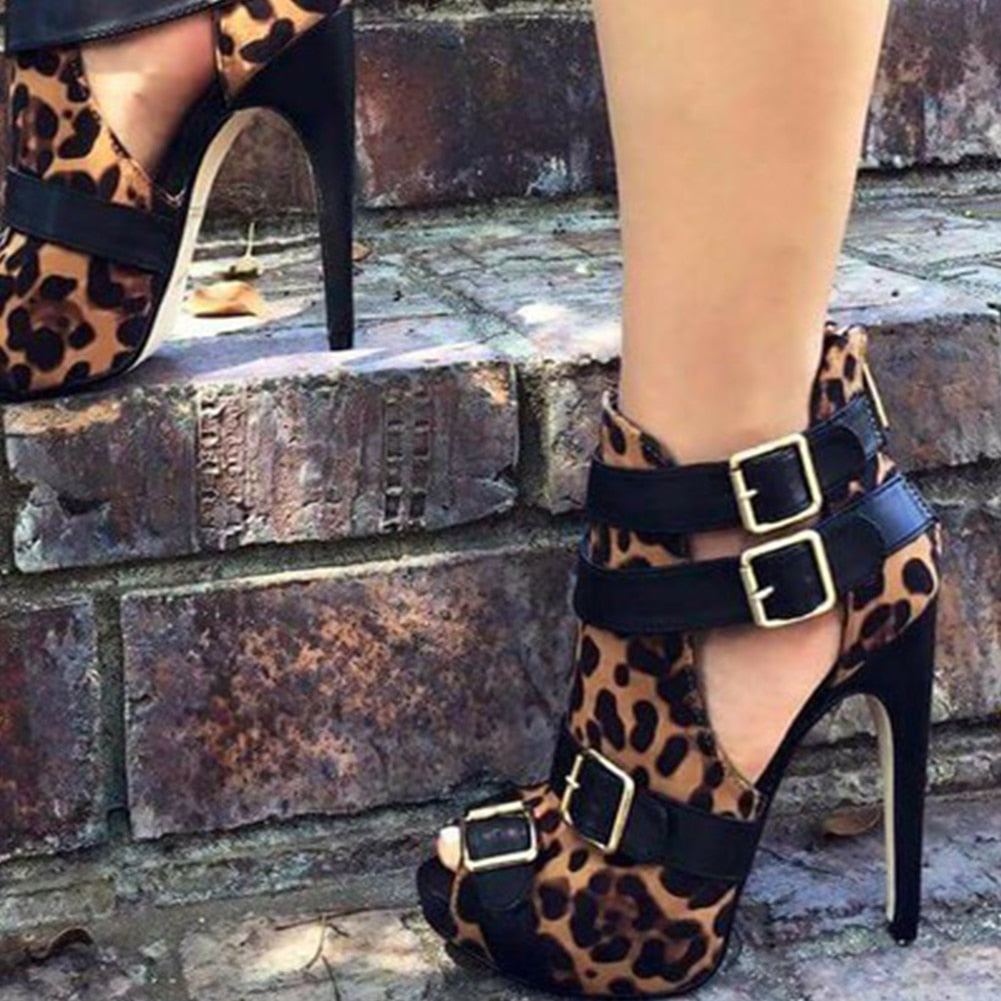 Luxury Brand Design Big Size 34-47 leopard Customized Women Shoes Woman Sexy Punk High Heels Shoes Women summer Boots sandals