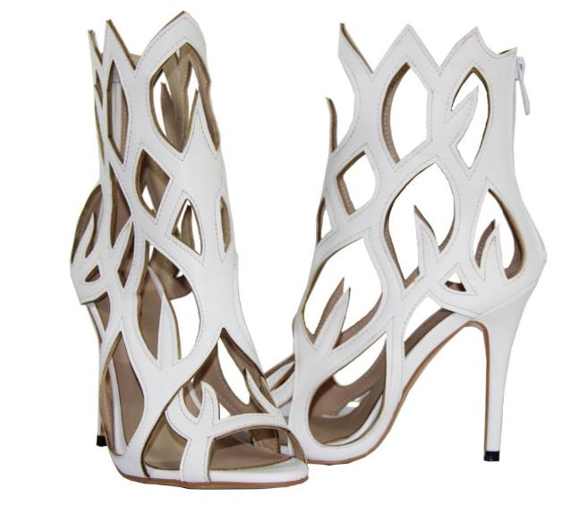 Hollow Cover Heel Zipper Women Sandals Newest Roman Shoes Irregular High Heels Gladiator Sexy Peep Toe Summer Shoes on Heel white