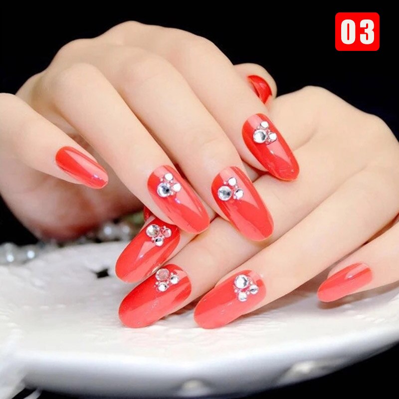 24pcs False Nails Floral Beads Decorated Artificial Nail Tips Bride Reusable Fingernails Fake Nail Press On Nail накладные ногти 3