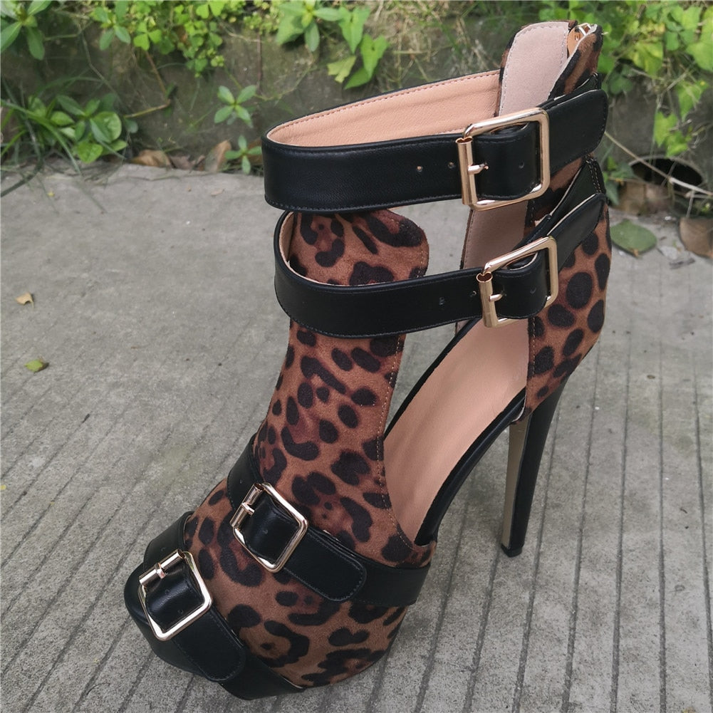 Luxury Brand Design Big Size 34-47 leopard Customized Women Shoes Woman Sexy Punk High Heels Shoes Women summer Boots sandals