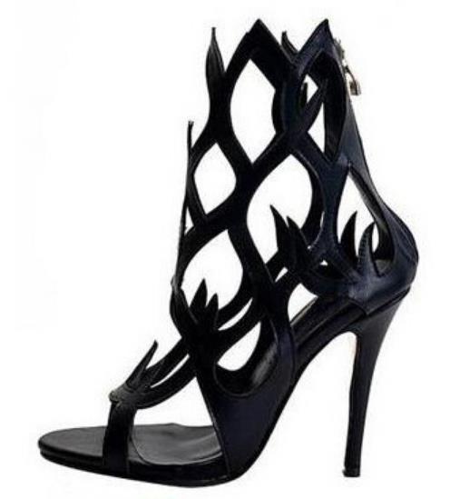 Hollow Cover Heel Zipper Women Sandals Newest Roman Shoes Irregular High Heels Gladiator Sexy Peep Toe Summer Shoes on Heel black