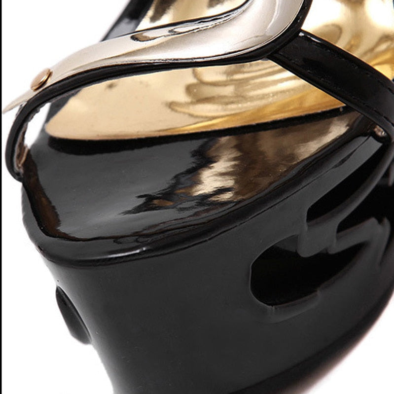 PU leather Strange Style Platform Sandals Women Hollow Out Heel Wedges Shoes Big Size Rivet High Heel Gladiator Sandals WS0071