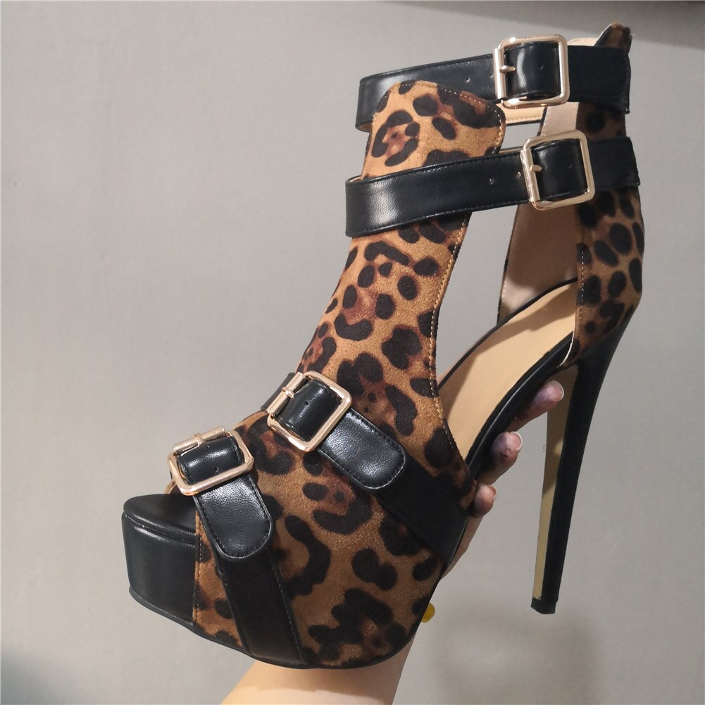 Luxury Brand Design Big Size 34-47 leopard Customized Women Shoes Woman Sexy Punk High Heels Shoes Women summer Boots sandals