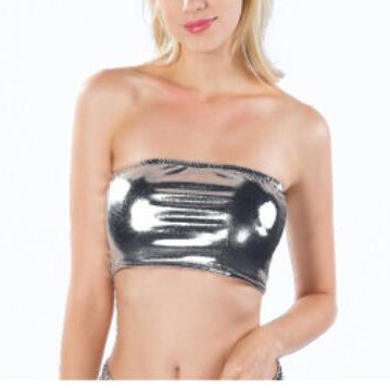 Sexy Gold Strapless Dressy Crop Top Women Shiny Stretch Party Clubwear Sequin Tube Top Bandeau Tank Top Dance Costumes Gray