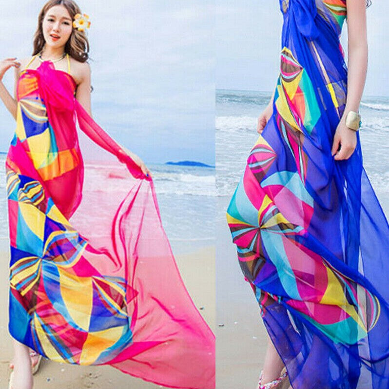 Cover-Ups Flower Print Sexy Chiffon Bikini Cover Up Beach Swimwear Dress Scarf Pareo Sarong Wrap