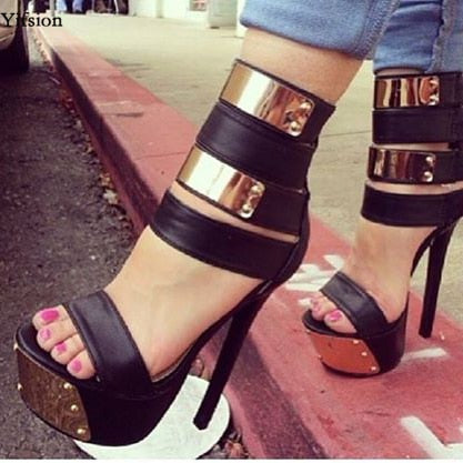 Women Platform Sandals Sexy Thin High Heel Sandals Nice Open Toe Black Party Shoes Women US Plus Size 5-15