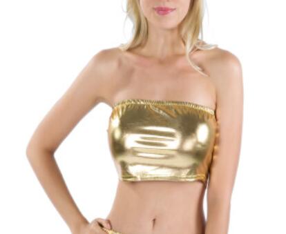 Sexy Gold Strapless Dressy Crop Top Women Shiny Stretch Party Clubwear Sequin Tube Top Bandeau Tank Top Dance Costumes Gold