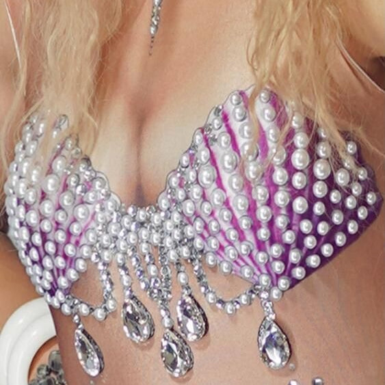 Sexy Nightclub Bar Party Role Performance Costume Sparkly Pearls Outfit Rhinestones Fishtail Long Dress Blue Trailing Dress