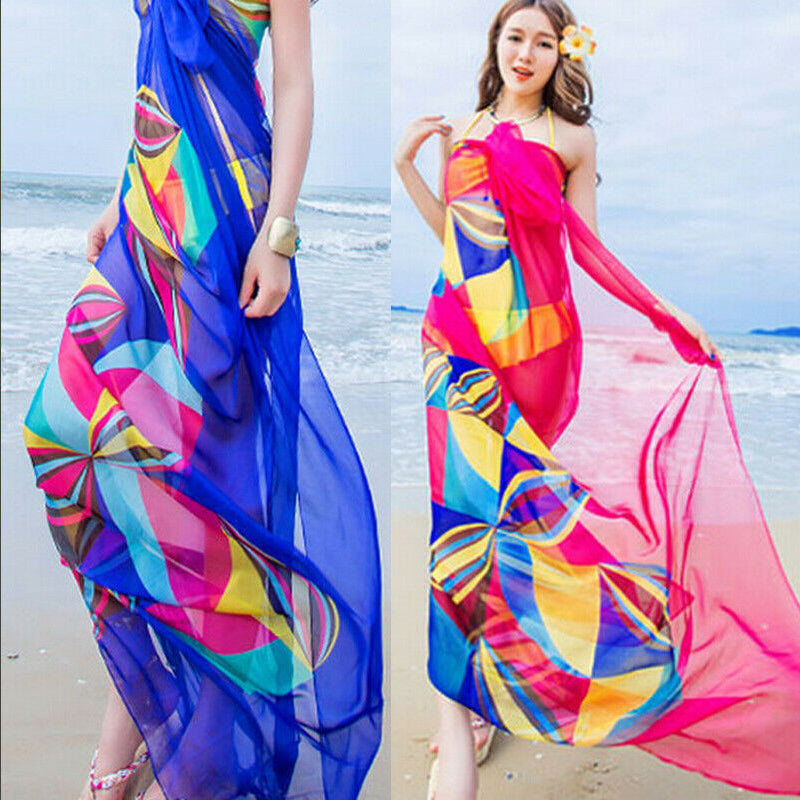 Cover-Ups Flower Print Sexy Chiffon Bikini Cover Up Beach Swimwear Dress Scarf Pareo Sarong Wrap