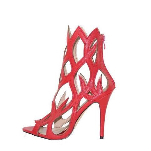 Hollow Cover Heel Zipper Women Sandals Newest Roman Shoes Irregular High Heels Gladiator Sexy Peep Toe Summer Shoes on Heel red