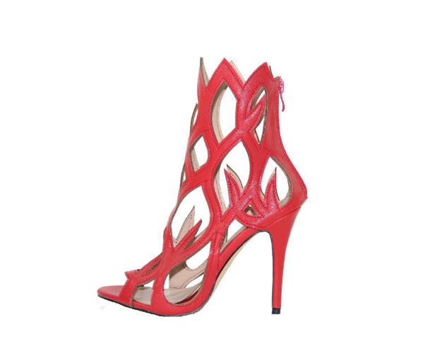 Hollow Cover Heel Zipper Women Sandals Newest Roman Shoes Irregular High Heels Gladiator Sexy Peep Toe Summer Shoes on Heel red