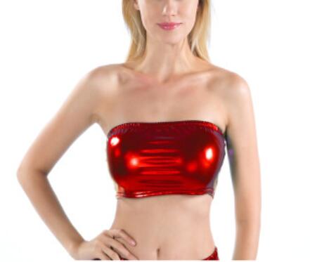 Sexy Gold Strapless Dressy Crop Top Women Shiny Stretch Party Clubwear Sequin Tube Top Bandeau Tank Top Dance Costumes Red