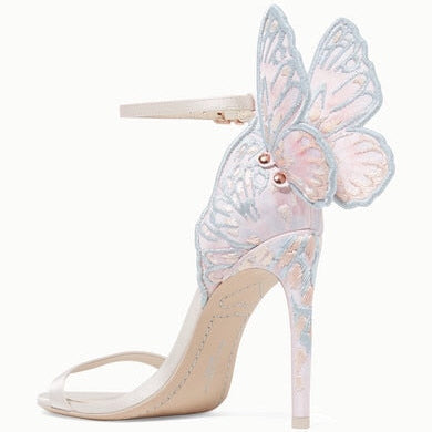 Brand Design Butterfly Back Sandals Angel Wing Sandalias Woman High Heels Buckle Strap Thin Heels Lady Pumps