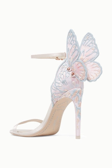 Brand Design Butterfly Back Sandals Angel Wing Sandalias Woman High Heels Buckle Strap Thin Heels Lady Pumps