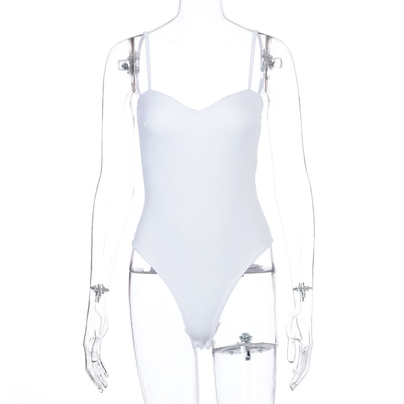 Elegant Bodysuit for Women Summer Tops 2023 Spaghetti Strap Sleeveless Body Suit Women's Bodycon Black White One Piece Outfits