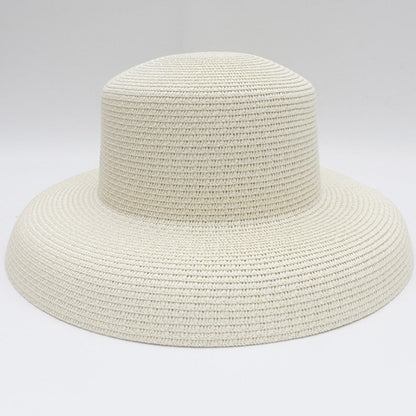HT2303 2023 New Summer Sun Hats Ladies Solid Plain Elegant Wide Brim Hat Female Round Top Panama Floppy Straw Beach Hat Women