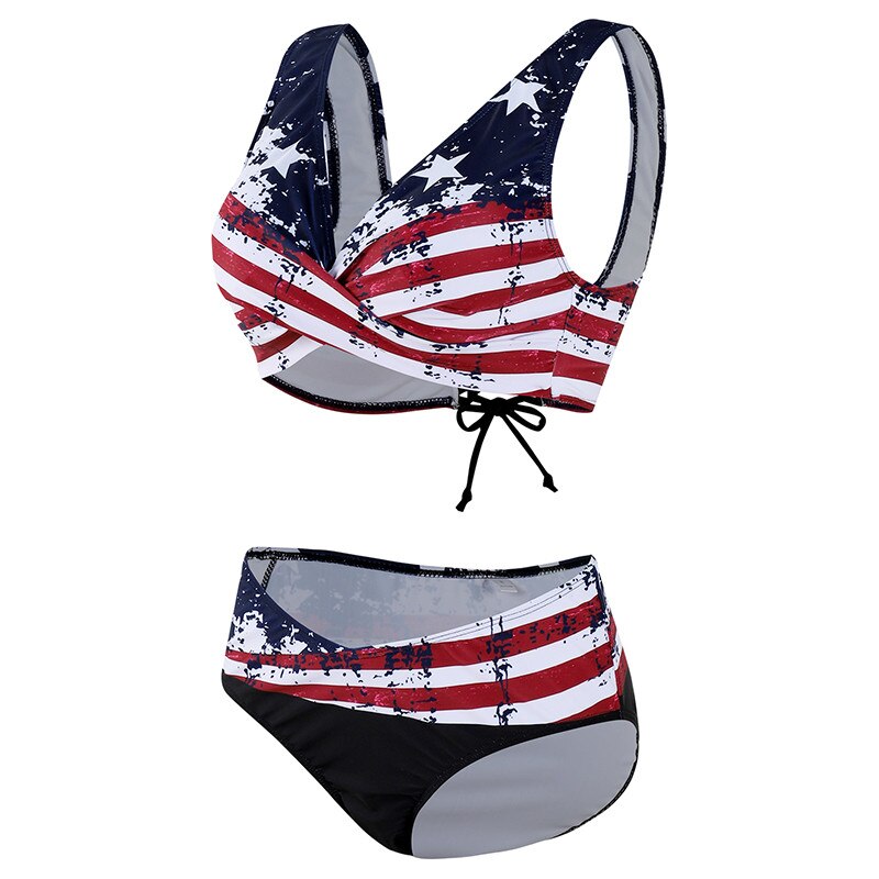 Swimwear women Padded Push-up Bra Bikini Set American flag Print sexy Swimsuit Low Waist Bathing Suit Swimming suit for women
