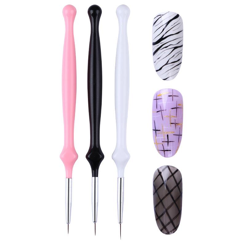 3Pcs French Stripe Nail Art Liner Brush Set 3D Tips Line Stripes DIY Drawing Pen UV Gel Brushes Painting Pen Manicure Tools 3 Pcs 03