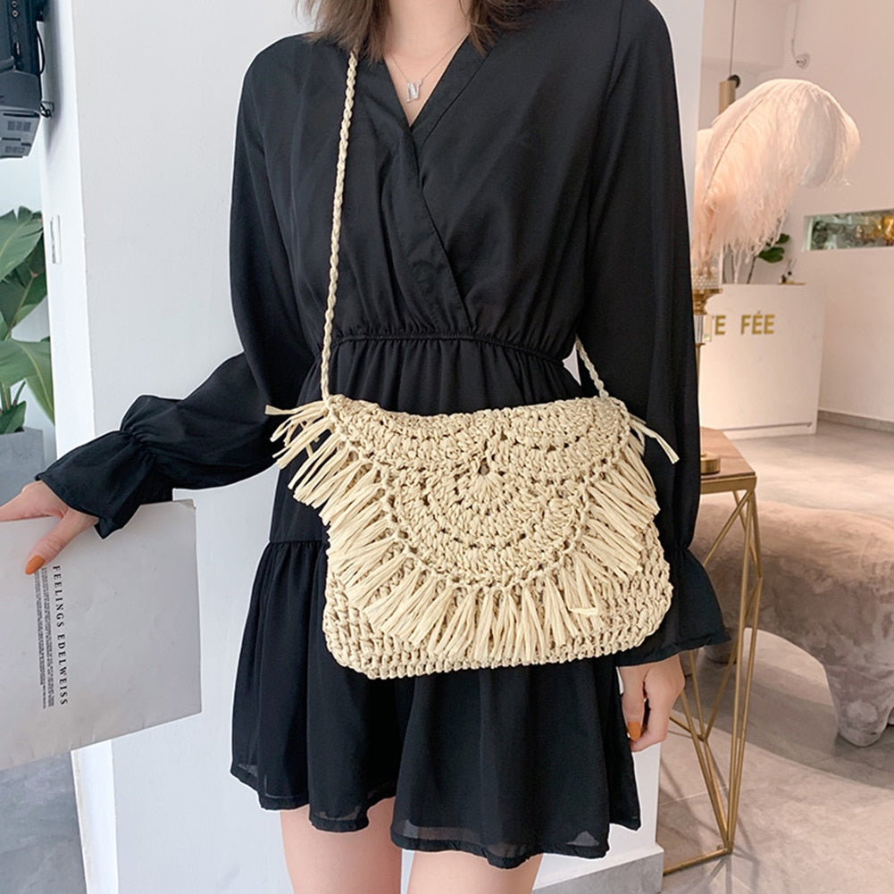 Straw Bags For Women Handmade Tassel Beach Bags Raffia Rattan Woven Handbags Female Vacation Crossbody Bags Clutch