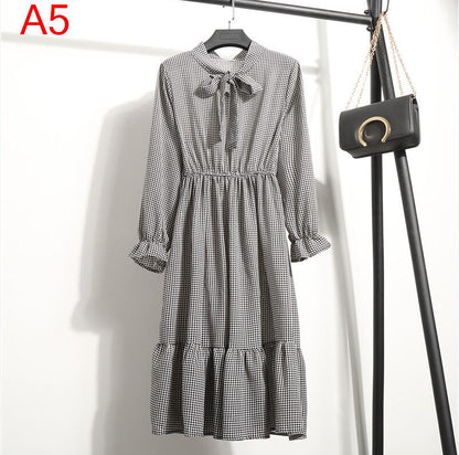Plus Size Women's Clothing Long Sleeve Chiffon Shirt Dresses For Women Red Bow Floral Club Party Autumn Winter платье  Woman