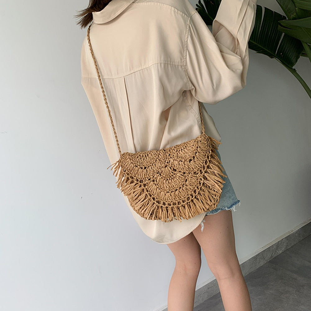 Straw Bags For Women Handmade Tassel Beach Bags Raffia Rattan Woven Handbags Female Vacation Crossbody Bags Clutch